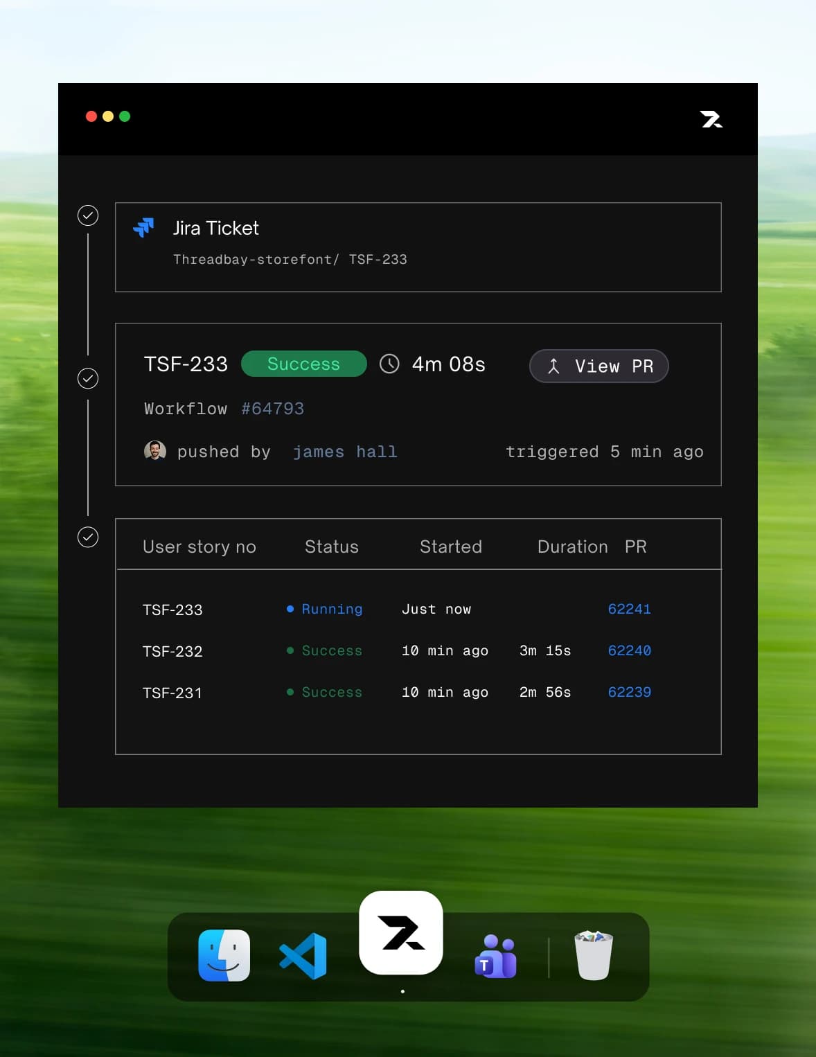 Agentic execution preview showing spec-to-PR pipeline